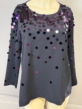 Alfani Navy Long-Sleeve Sequin Dot Top